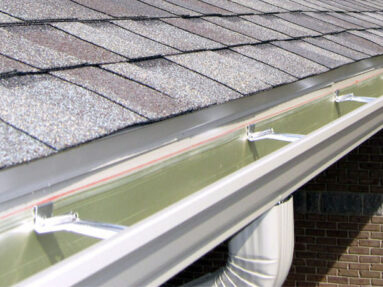 A close up of the gutter on a roof