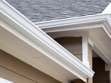 A close up of the gutter on a house