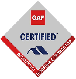 A gaf certified residential roofing contractor logo.